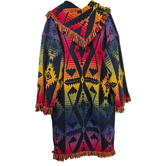 Tapestry Duster Cardigan Double-Sided Vintage Handmade Aztec  Free Size Rainbow - Picture 3 of 5